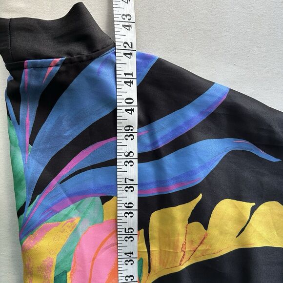 Soma Satin Black Midi Robe XS Paradise Palms Multicolor Short Sleeve Kimono - Picture 15 of 16